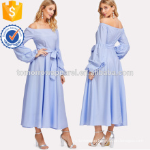 Pearl Beading Gathered Sleeve Pinstripe DressManufacture Wholesale Fashion Women Apparel (TA3191D)